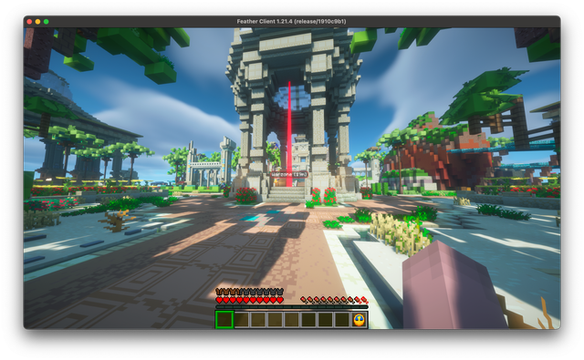 A Minecraft world with several waypoints visible, displaying different colors and labels.